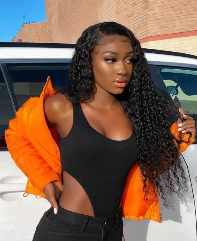 Customer photo review of MORE FACE Deep Wave Curly Human Hair Wigs 13x4 13x6 Transparent Lace Front Human Hair Wigs