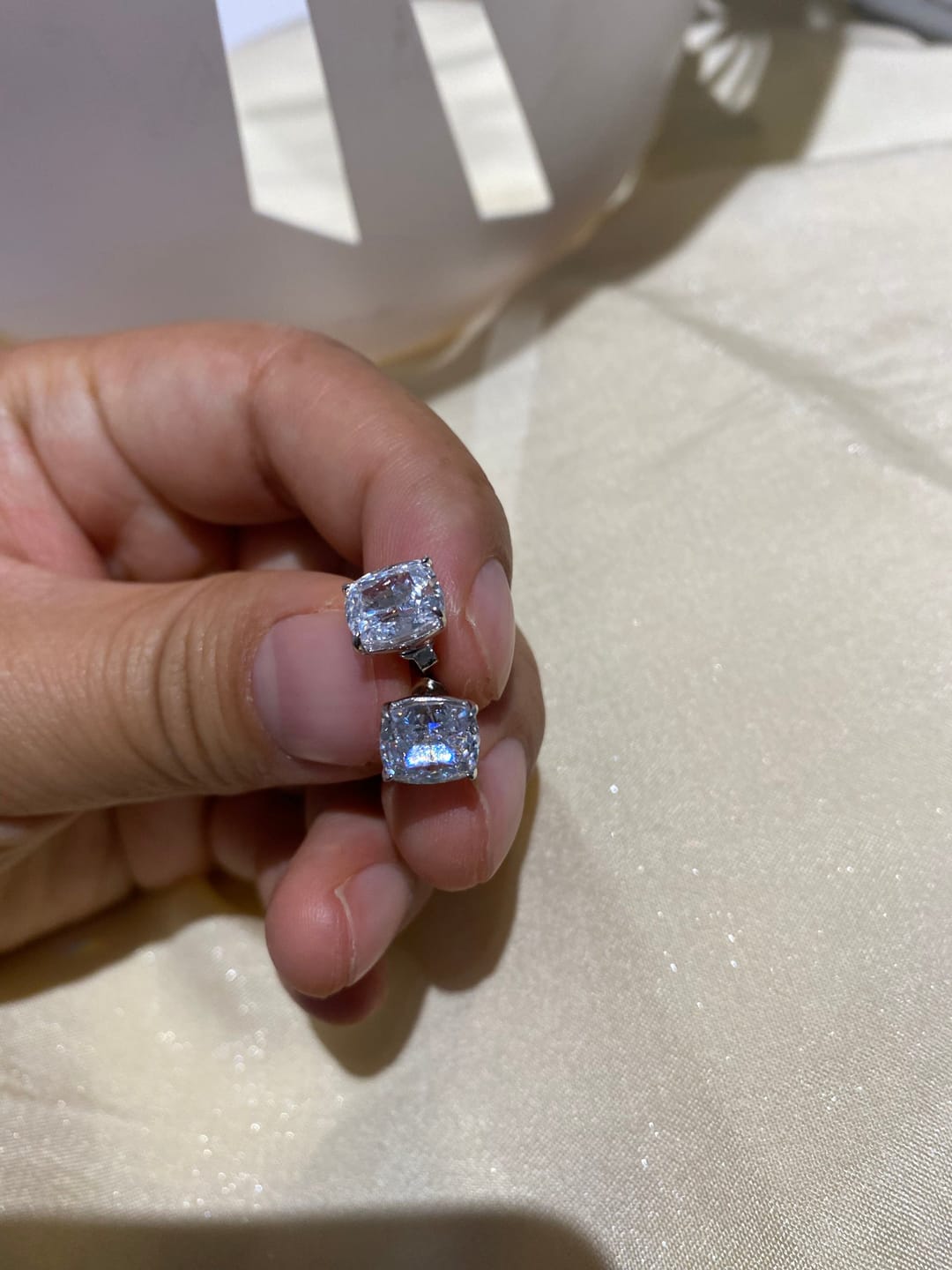 Customer photo review of S925 2.0Ct*2 Classic Cushion Cut Women's Stud Earrings In Sterling Silver For Everyday Wear