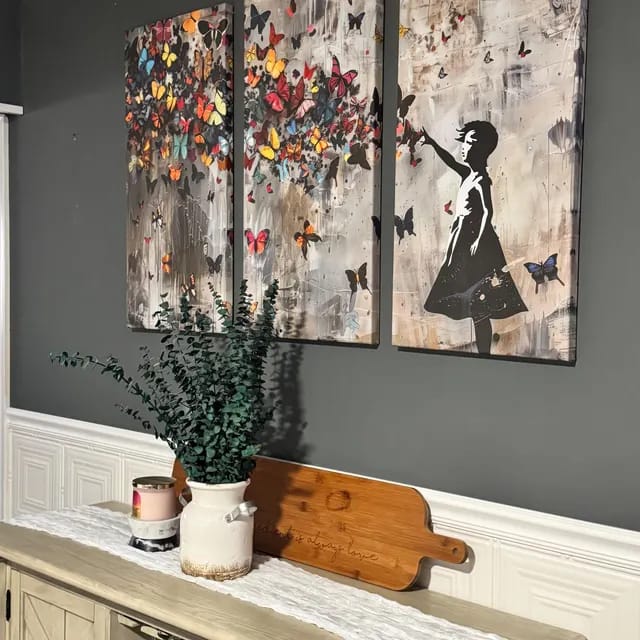 Customer photo review of Banksy Wall Art - Banksy Girl and Butterfly Explosion Wall Art Canvas Print | Girl with Butterflies Abstract Artwork
