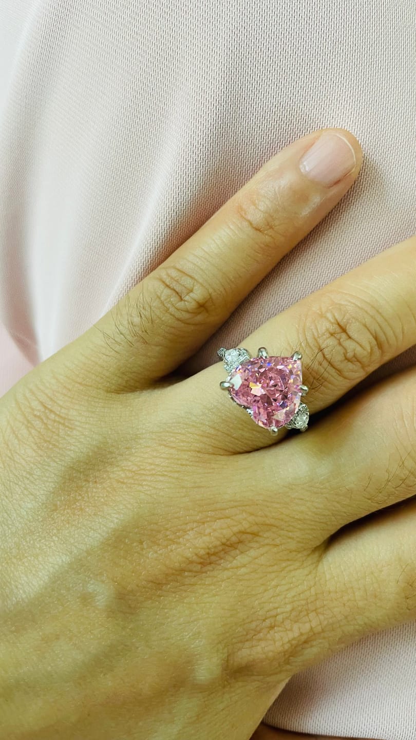 Customer photo review of S925 5.0Ct Heart Cut Royal Romantic Pink Stone Heart Cut Engagement Ring In Sterling Silver