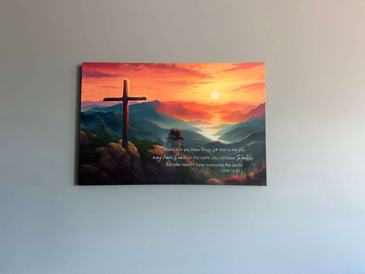 Customer photo review of Take Heart I Have Overcome The World John 16:33 NIV Wall Art Canvas