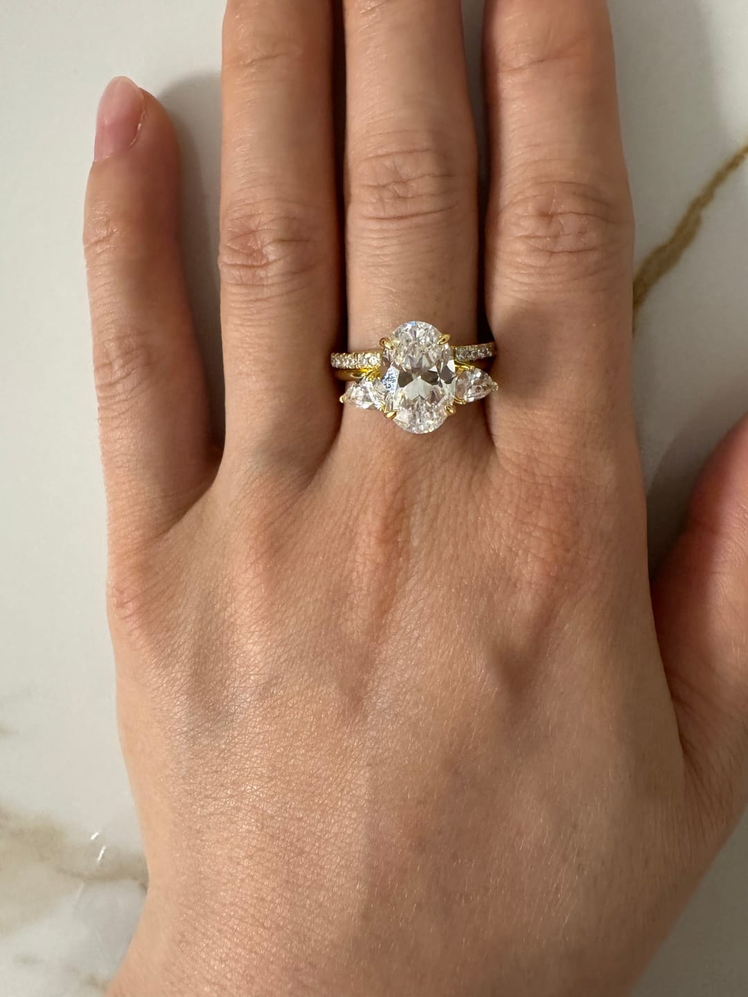 Customer photo review of S925 Unique 4.0Ct Oval Cut Insert Wedding Ring Set For Women In Sterling Silver