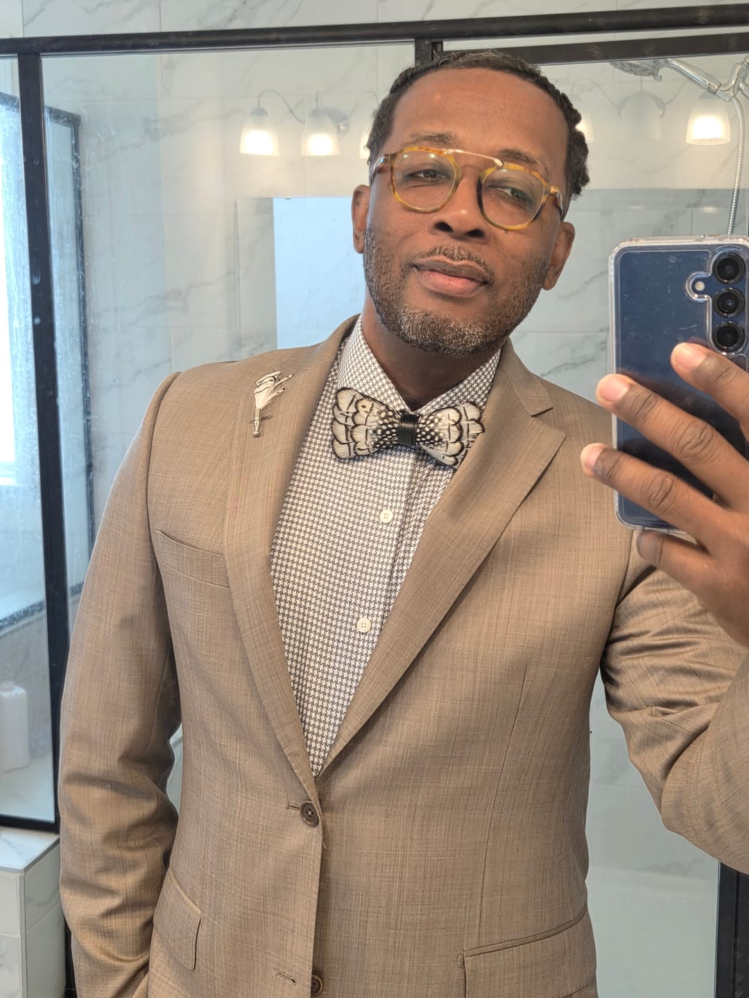 Customer photo review of The Brecken - Feather Bow Tie