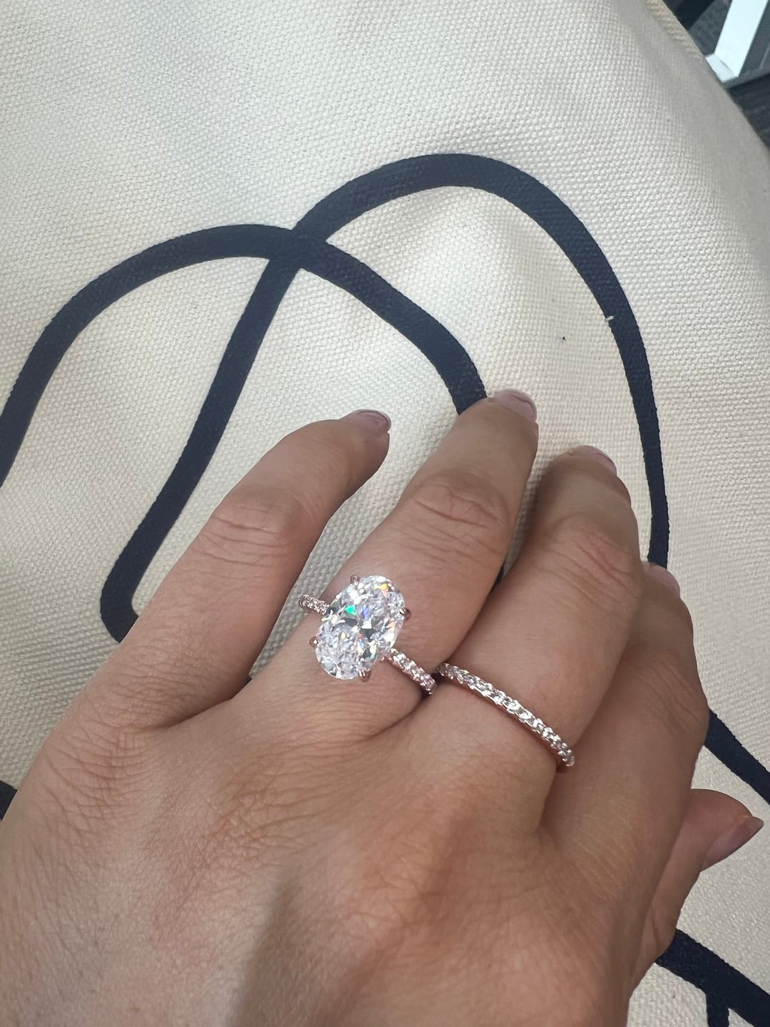 Customer photo review of S925 4.0 Carat Oval Cut Wedding Ring Set With Hidden Halo Promise Ring Classic Half Wedding Band