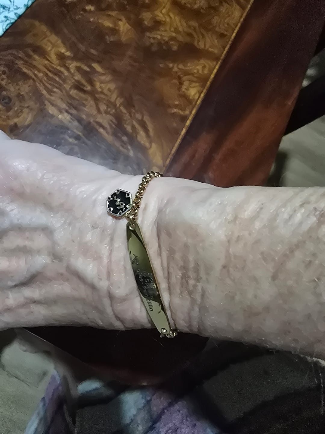 Customer photo review of Gold Colour Medical Alert Bracelet with Medical Charm
