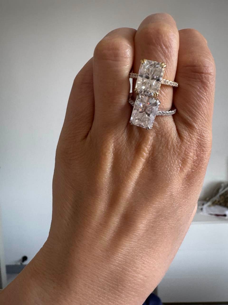 Customer photo review of S925 4.5Ct Radiant Cut Engagement Ring Moissanite/Simulated Diamond Solitaire Stackable Travel Ring For Women