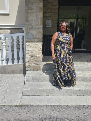 Customer photo review of Claudia High-Low Gown by Mac Duggal - RENTAL