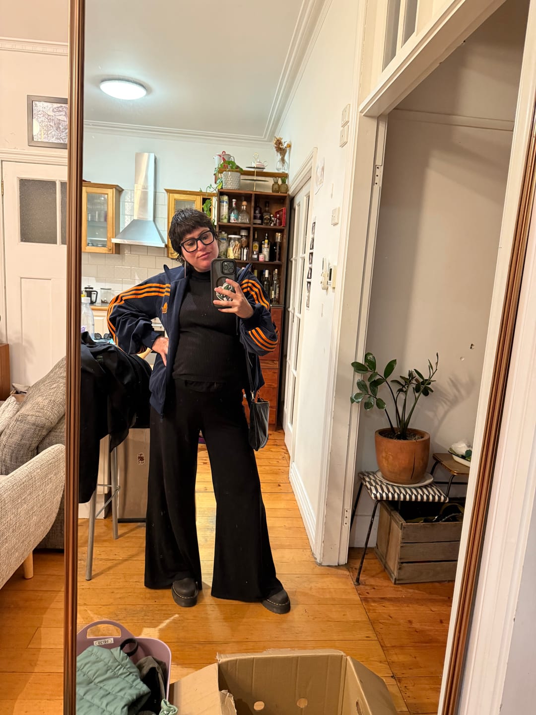 Customer photo review of Debra Wide Leg Maternity Bamboo Pants in Black