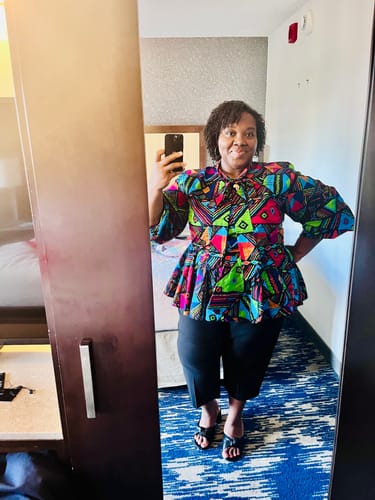 Customer photo review of BIBI AFRICAN PRINT PUFF SLEEVE TOP [TRIBAL]
