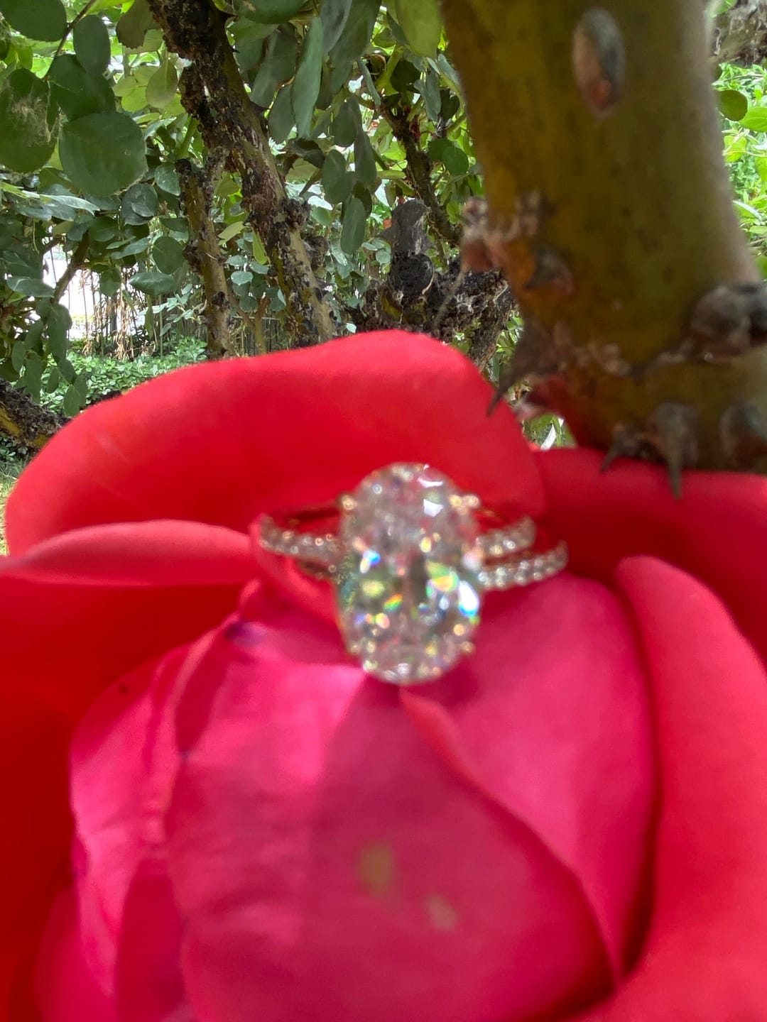 Customer photo review of S925 4.0 Carat Oval Cut Wedding Ring Set With Hidden Halo Promise Ring Classic Half Wedding Band