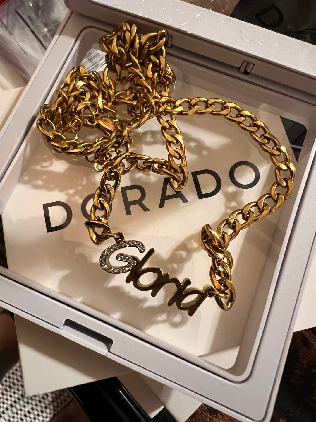 Customer photo review of Thick Nameplate Necklace w/ Cuban Chain