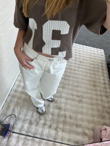 Customer photo review of LOGO STITCH JEANS OFF WHITE
