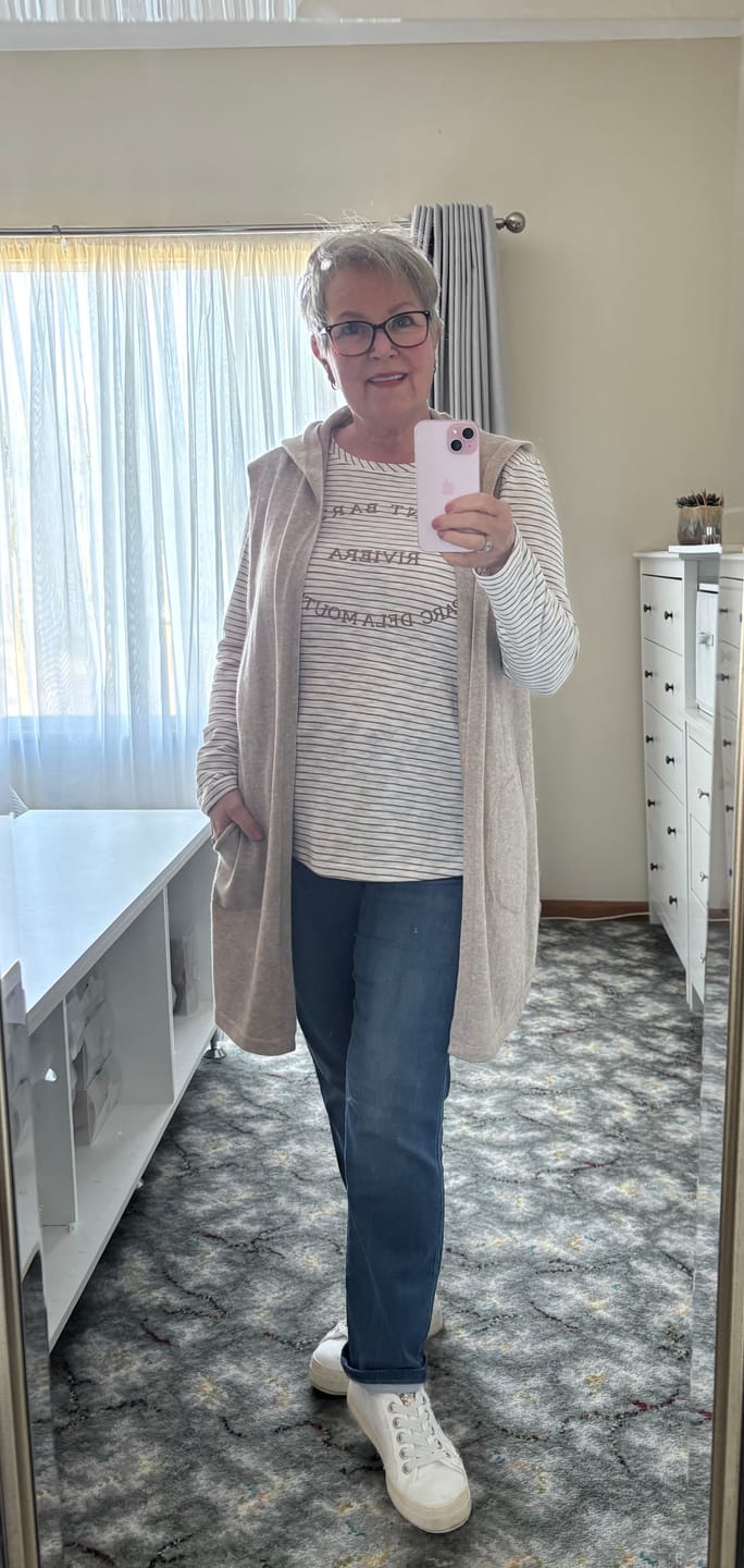 Customer photo review of Ollie Side Button Vest - Oatmeal