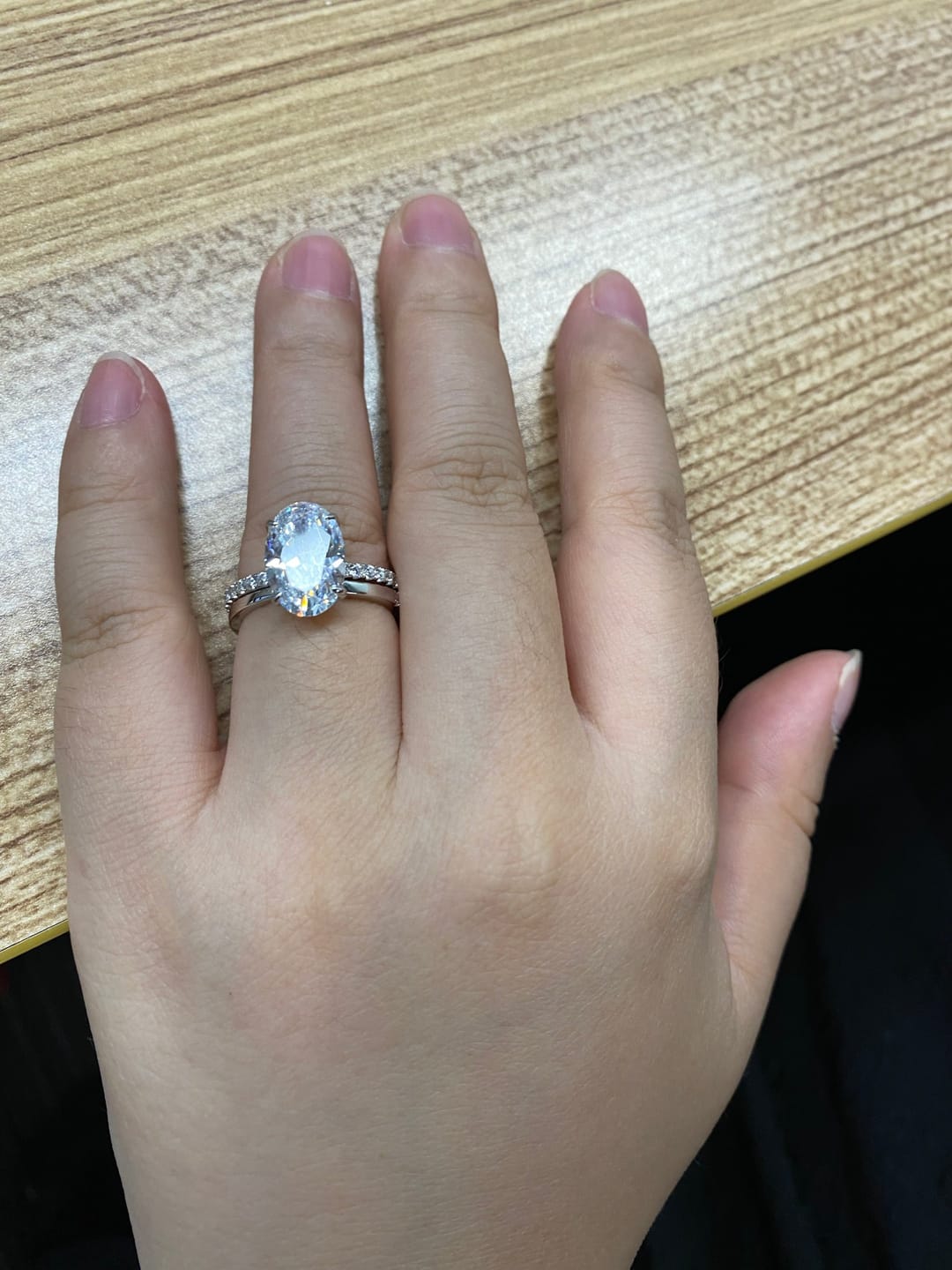 Customer photo review of S925 4.0 Carat Oval Cut Wedding Ring Set With Hidden Halo Promise Ring Classic Half Wedding Band