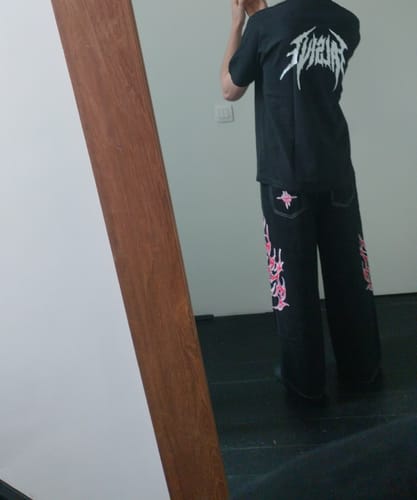 Customer photo review of American High Street Embroidered Raw Denim Jeans