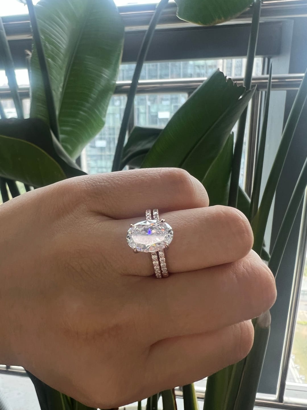 Customer photo review of S925 4.0 Carat Oval Cut Wedding Ring Set With Hidden Halo Promise Ring Classic Half Wedding Band