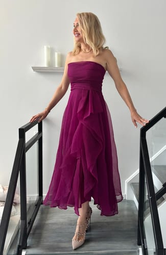 Customer photo review of Sangria Organza Gown by Theia Couture - RENTAL