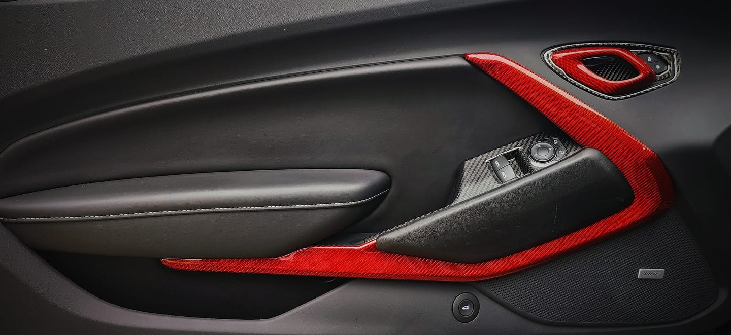 Customer photo review of 2016-2024 Camaro Real Carbon Fiber Interior Door Panel Chrome Trim Cover