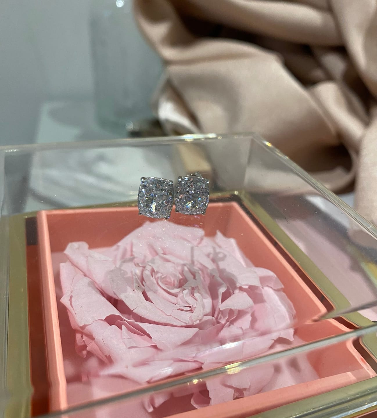 Customer photo review of S925 2.0Ct*2 Classic Cushion Cut Women's Stud Earrings In Sterling Silver For Everyday Wear