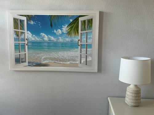 Customer photo review of Tropical Beach Open Window View Canvas Wall Art