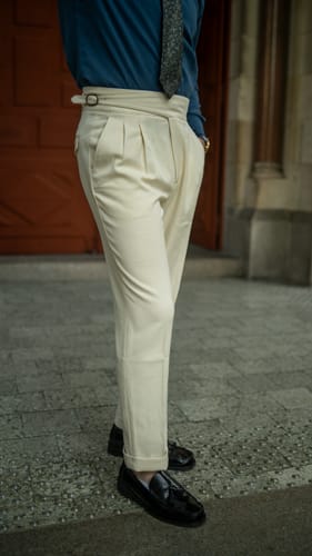 Customer photo review of Men's British Retro High Waisted Pants Business Casual Straight Trousers