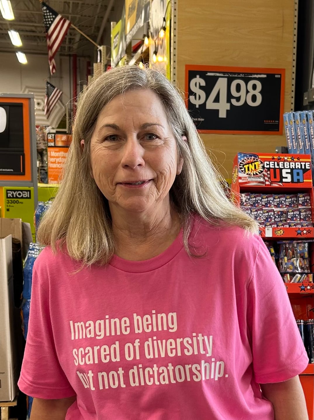 Customer photo review of Imagine Being Scared of Diversity But Not Dictatorship Unisex Tee