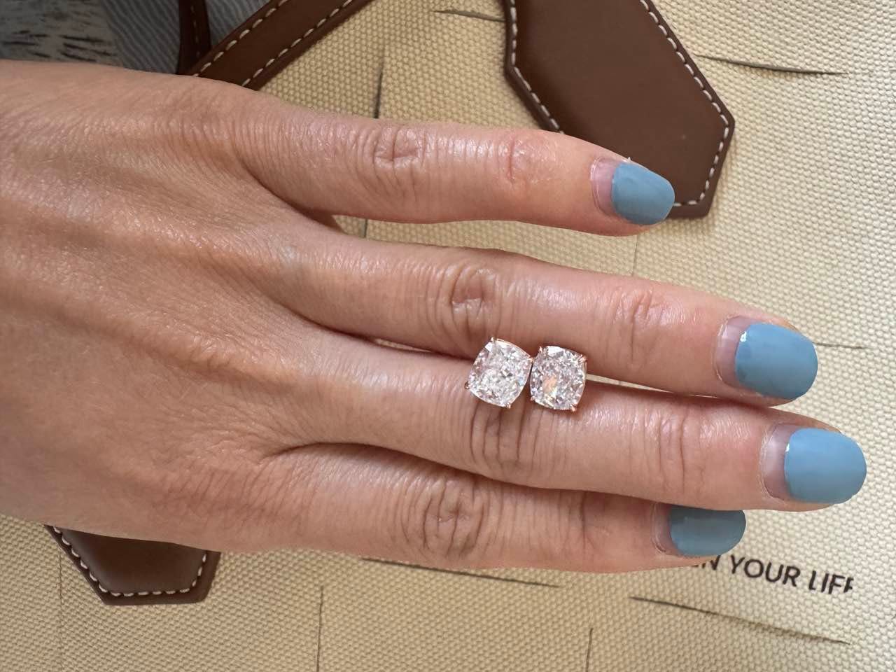 Customer photo review of S925 2.0Ct*2 Classic Cushion Cut Women's Stud Earrings In Sterling Silver For Everyday Wear