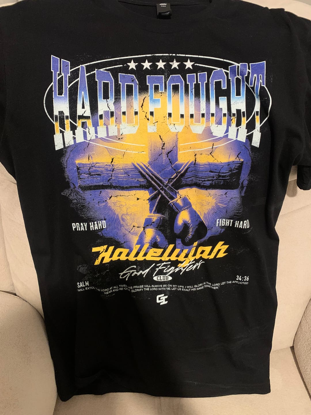 Customer photo review of 'The Fighter’s Cross' Staple T-Shirt