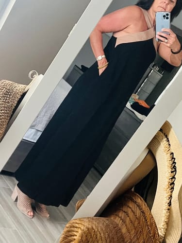 Customer photo review of Kreuzförmig Rückenfreies Elegantes Kleid Mit Kontrastfarbe