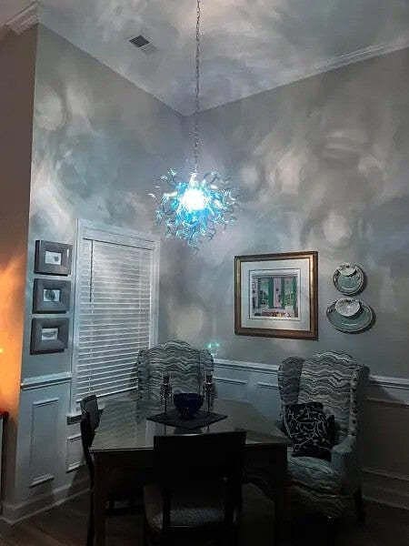 Customer photo review of Modern Aqua Blue Glass Chandelier