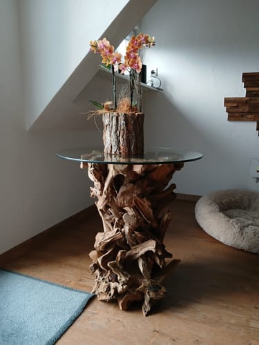 Customer photo review of REGINA Wurzeltisch mit Glasplatte Ø 60 cm