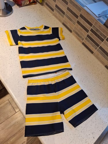 Customer photo review of Premium Quality Cotton Jersey, 'Yellow & Navy' - 58" Wide (3 Metres )