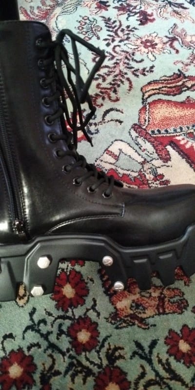 Customer photo review of Leather High-Top Locomotive Boots Thick-Soled — Black | KIMLUD