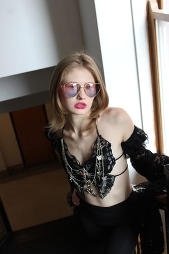 Customer photo review of Long sleeve lace butterfly pattern metal chain mini skirt set