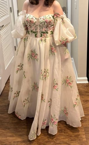 Customer photo review of Corset Off the Shoulder Floral Embroidery Organza Dress