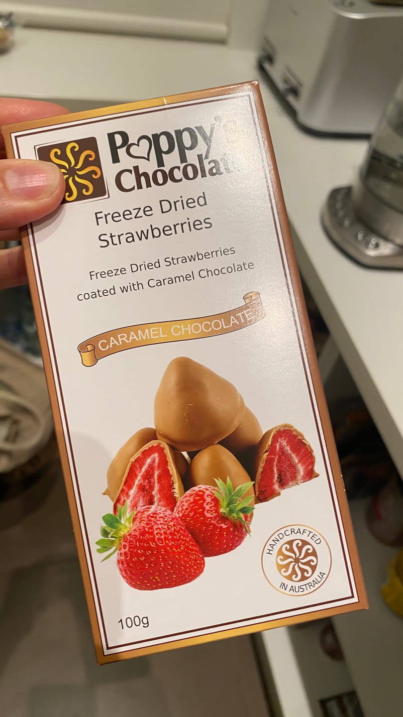Customer photo review of Caramel Chocolate Coated Freeze Dried Strawberries 100g