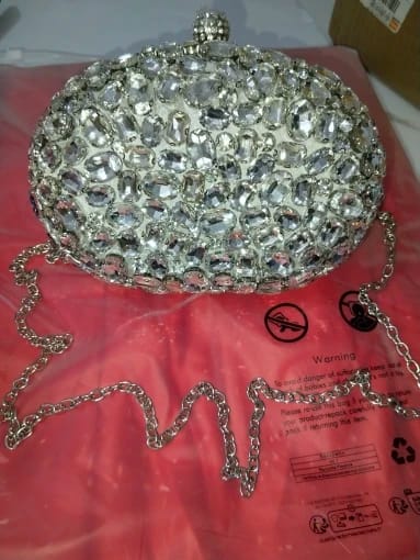 Customer photo review of Crystal Sequined Minaudière Evening Clutch — Rose Pink | KIMLUD