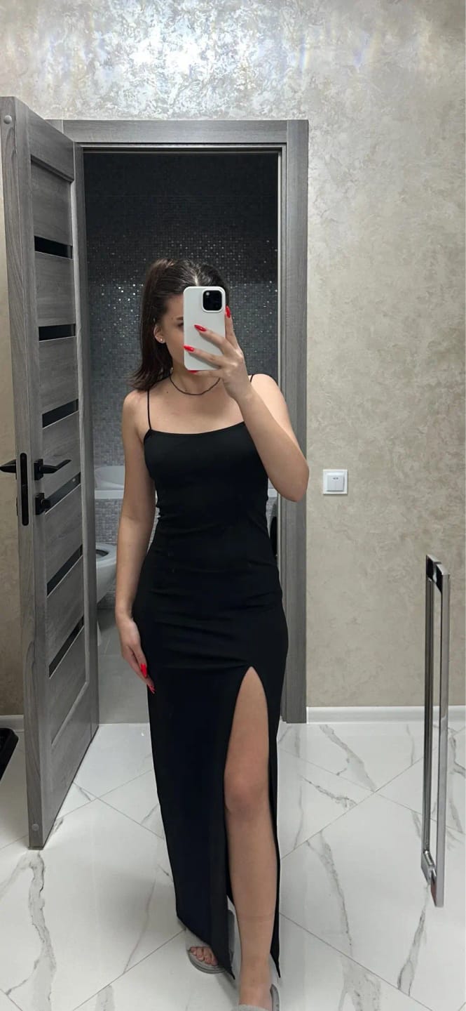 Customer photo review of Polyester Bodycon Dress — Spaghetti Strap Black | KIMLUD