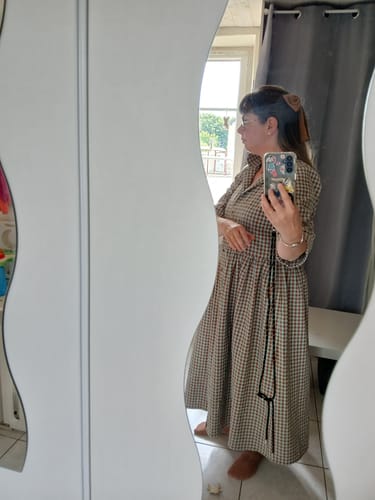 Customer photo review of Robe Julia manches 3/4 seersucker vichy camel/ciel