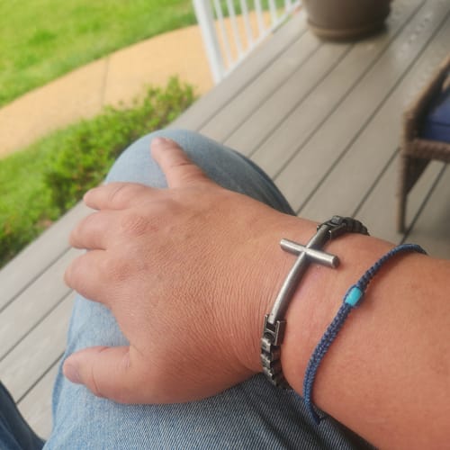 Customer photo review of PAX CROSS Chain Link Bracelet: Helps Pair Veterans With A Service Dog Or Shelter Dog