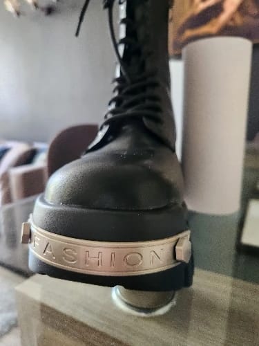 Customer photo review of Leather High-Top Locomotive Boots Thick-Soled — Black | KIMLUD