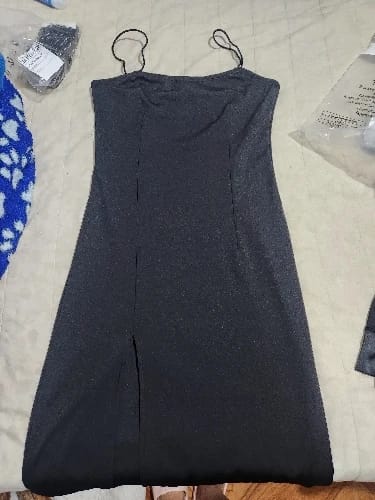 Customer photo review of Polyester Bodycon Dress — Spaghetti Strap Black | KIMLUD