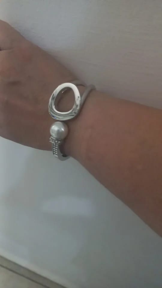 Customer photo review of Gold-Tone Watch Shaped Cuff Bangle Rhinestone-Inlaid — Gold | KIMLUD