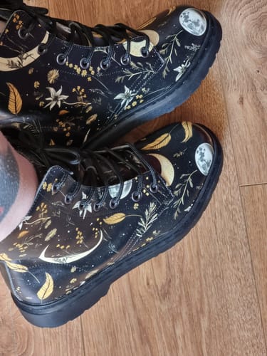Customer photo review of Moonlit Botanica Boots - Vegan Leather Doc-Style Boots with Durable Stitched on Soles