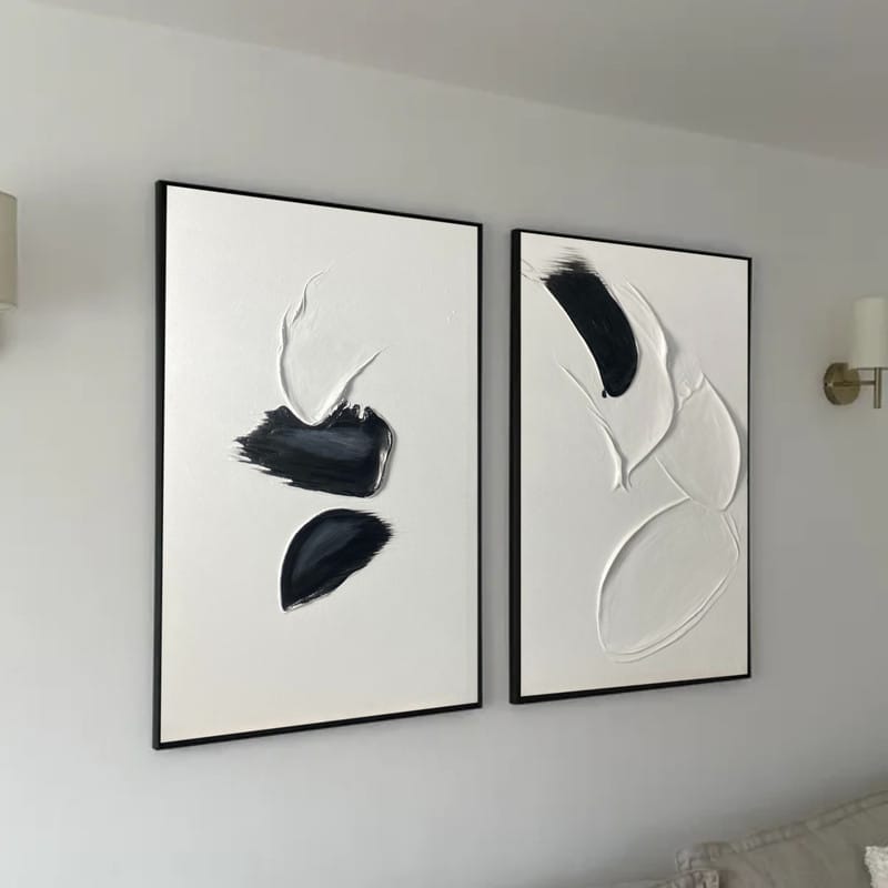 Customer photo review of White and Black Minimalist Textured Canvas Set of 2 #MT049