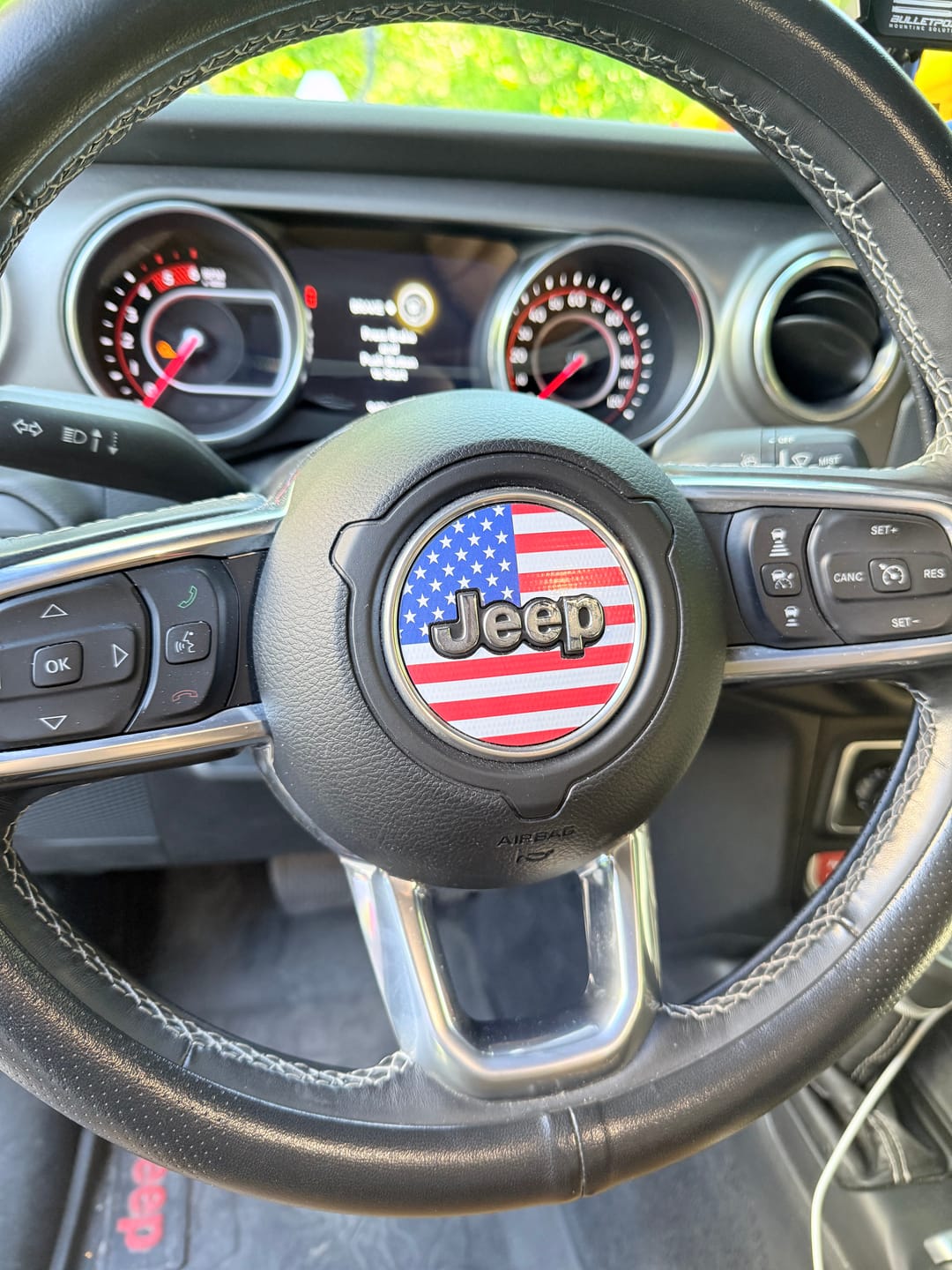 Customer photo review of American Flag Steering Wheel Decal for Jeep