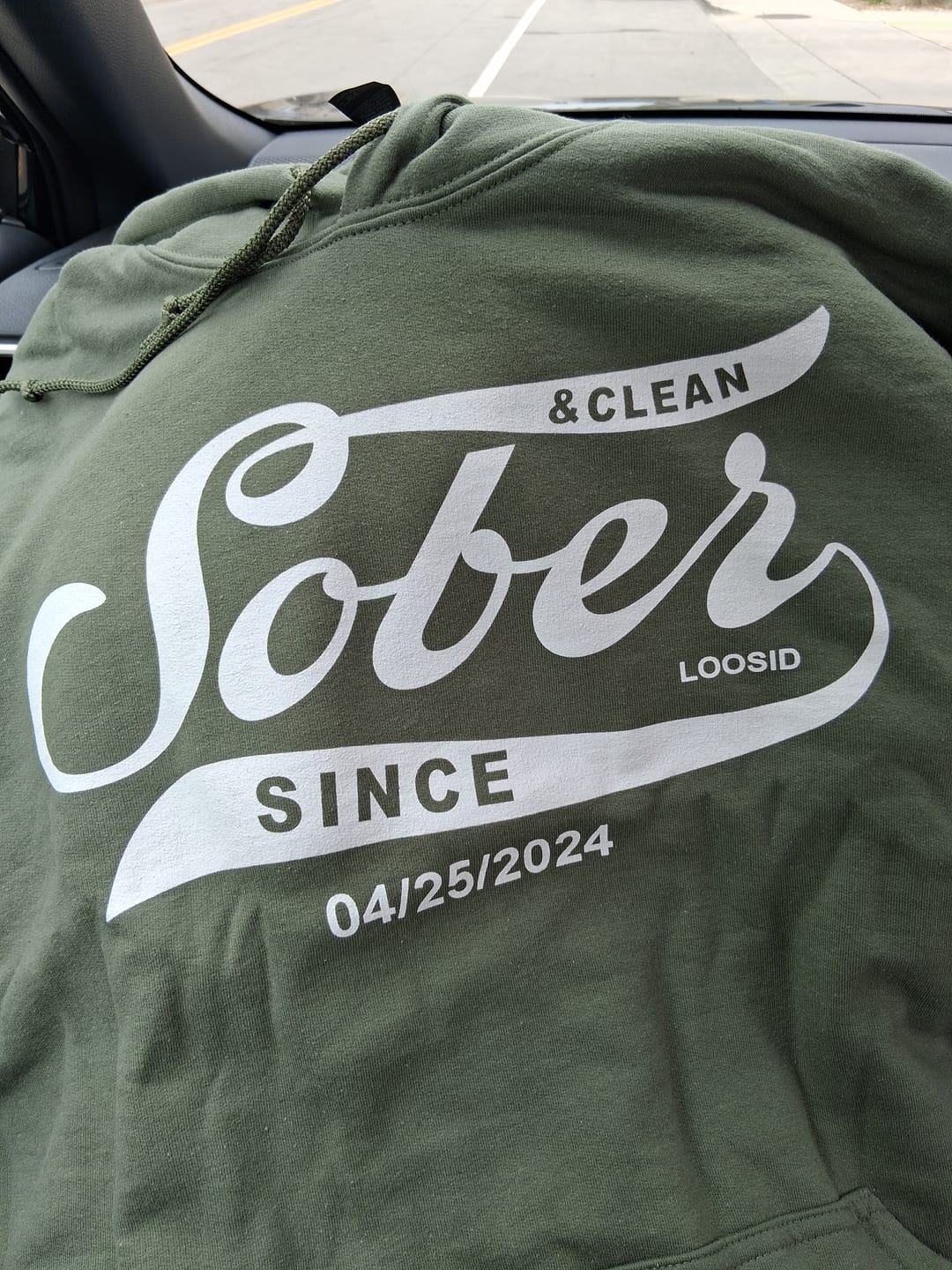 Customer photo review of Sober Since Unisex Hoodie w/ Personalized Sobriety Date