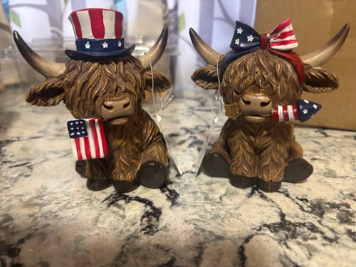 Customer photo review of Patriotic Highland Cow Tabletop Decorations (2 Styles)