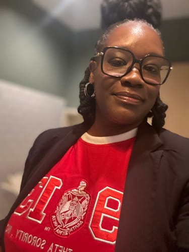 Customer photo review of RED- Delta Sigma Theta - embroidered premium T shirt