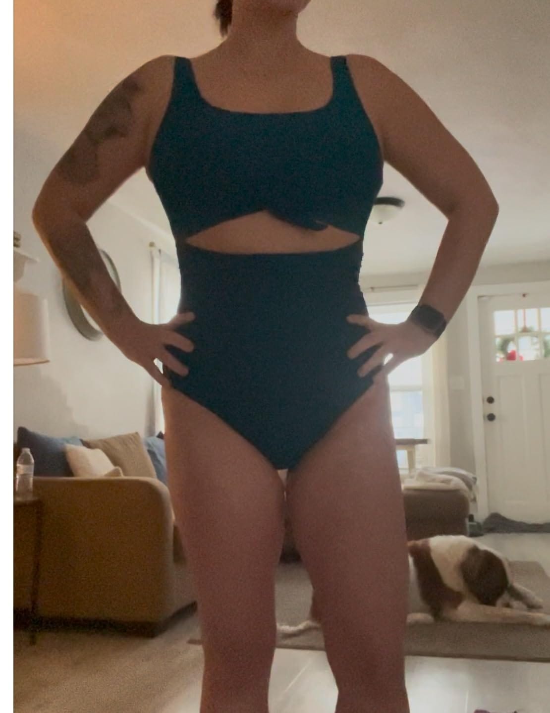 Customer photo review of Emoswimsuit - Women's One Piece Swimsuit Tummy Control Slimming Bathing Suit Cutout Tie Knot Swimwear